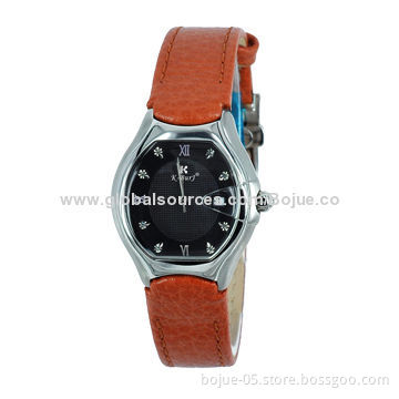 Leather Wristwatch/Silver Color Case Women's Watch with CE/RoHS Mark, Nickel-free